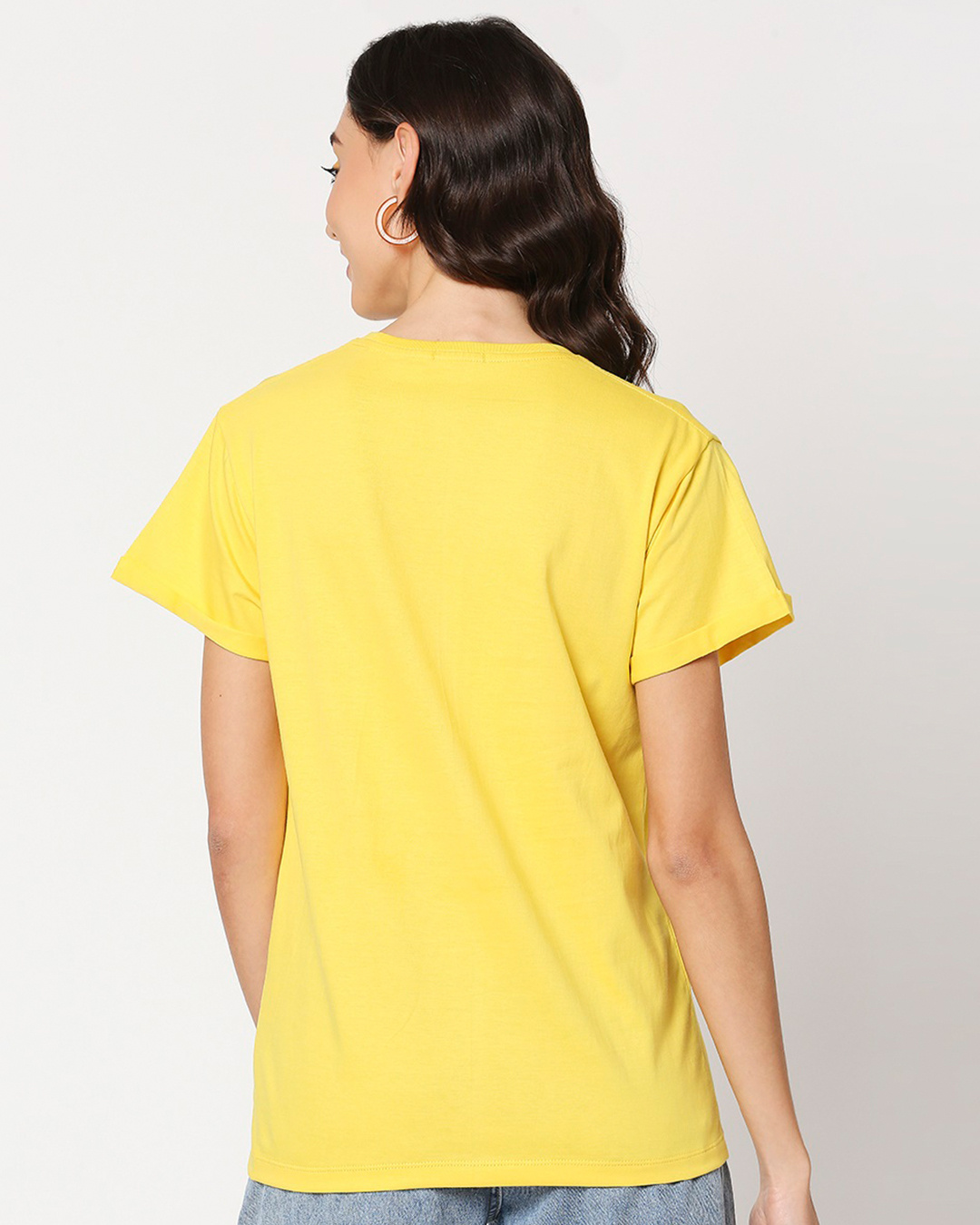 Shop Women's Yellow Peace Out Goofy Graphic Printed Boyfriend T-shirt-Back