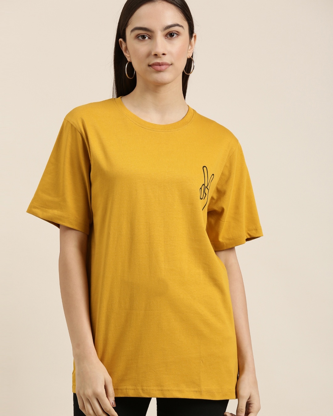 Shop Women's Yellow Printed Oversized T-shirt-Back