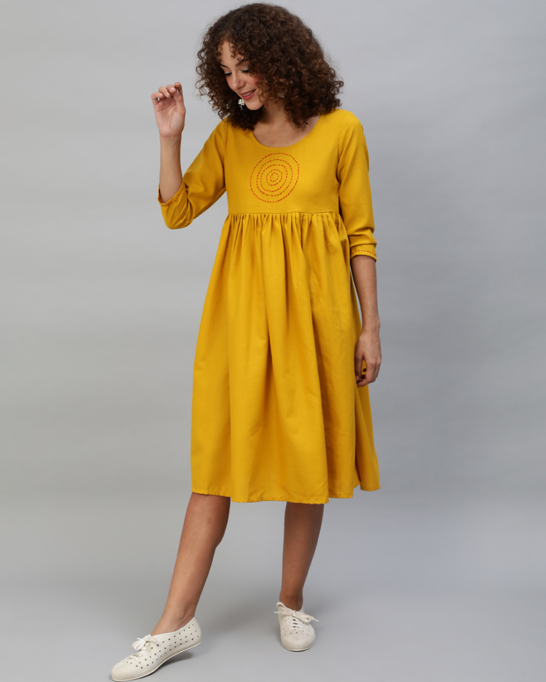 Shop Women's Yellow Printed Relaxed Fit Dress-Back