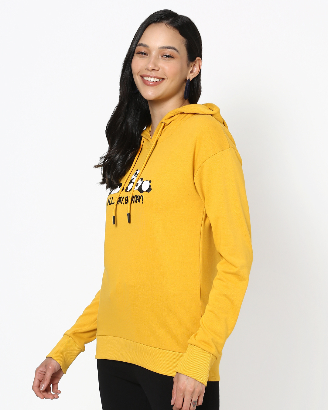Shop Women's Yellow Printed Weekend Day Relaxed Fit Hoodie-Back