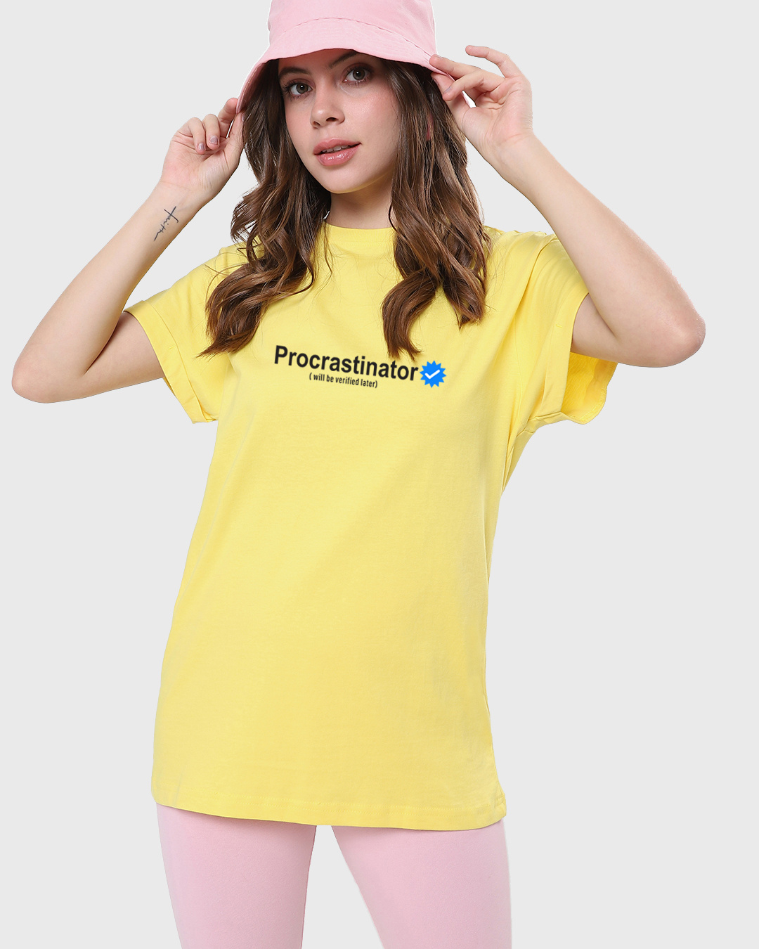 Buy Women's Yellow Procrastinator Typography Boyfriend Tshirt Online at Bewakoof