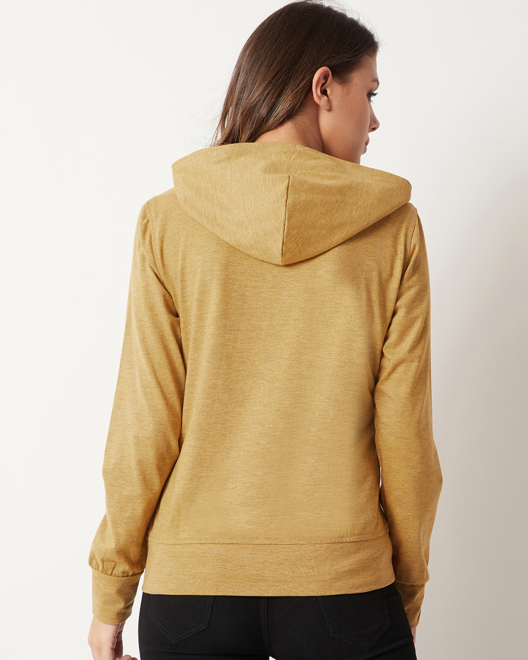 Shop Women's Yellow Relaxed Fit Hold The Edge Twill Hooded Sweatshirt-Back