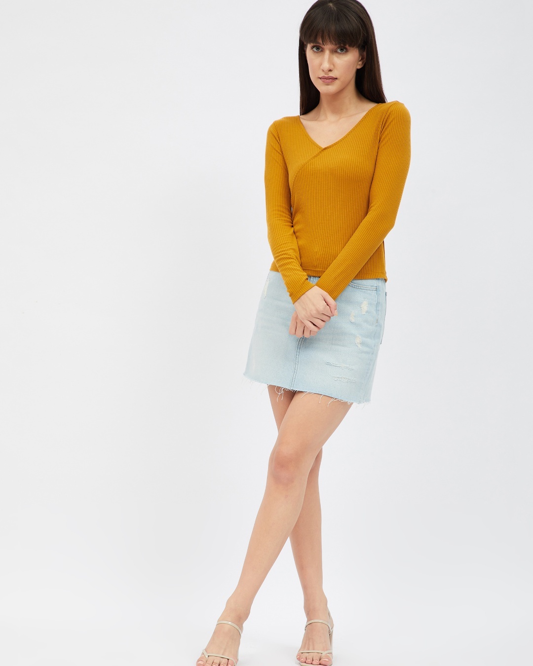 Buy Women's Yellow Ribbed Full Sleeve Top for Women Yellow Online at