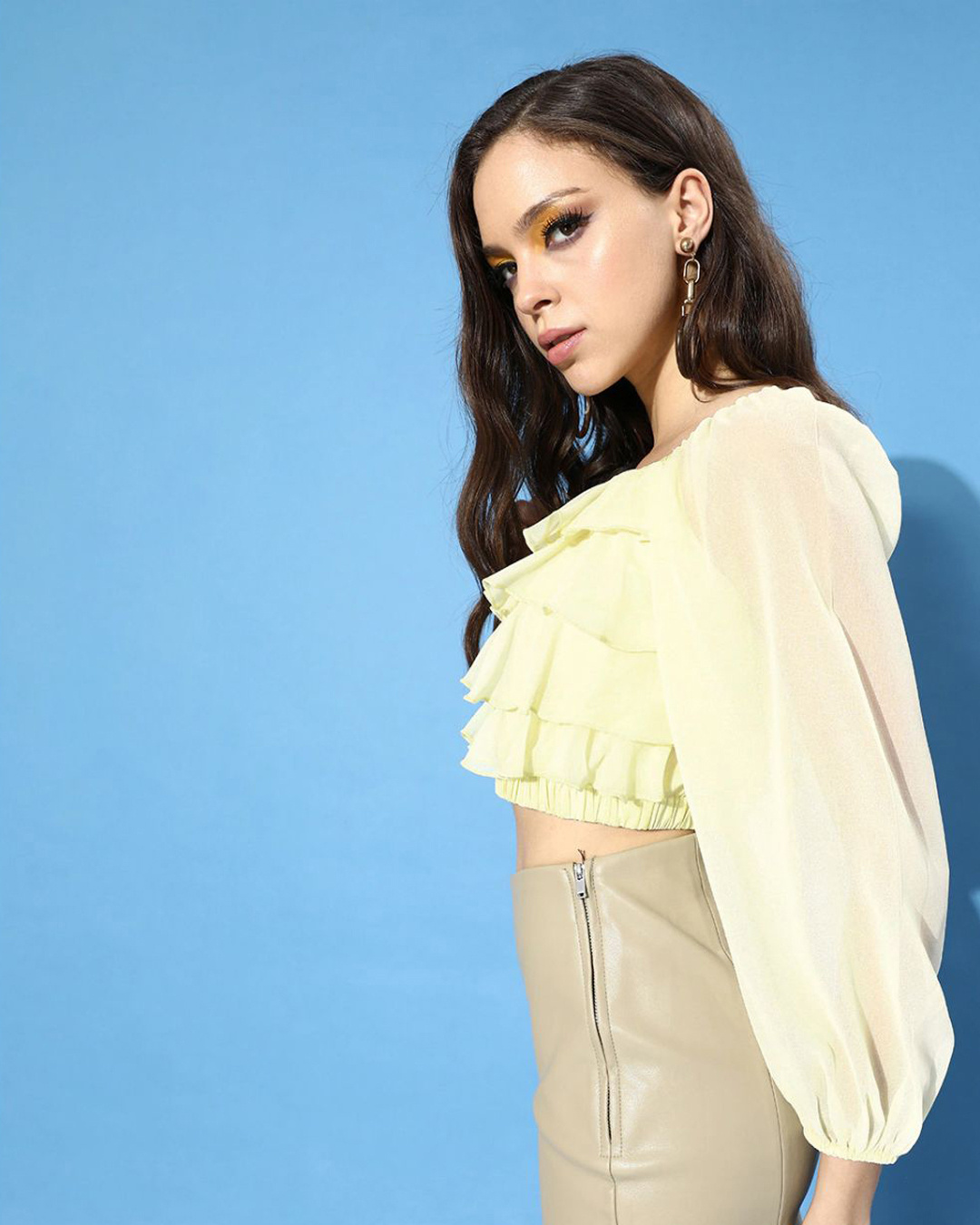 Buy Women's Yellow Ruffled Crop Top Online at Bewakoof