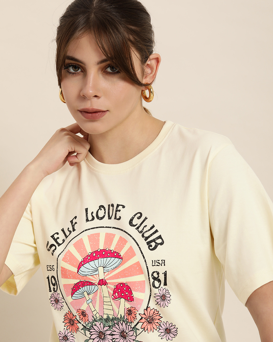 Buy Women's Yellow Self Love Club Graphic Printed Oversized T-shirt for ...