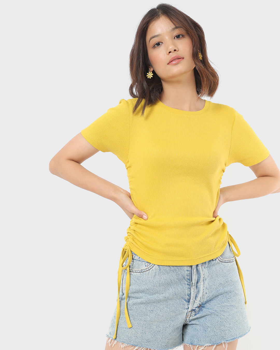 Shop Women's Yellow Size gather Slim Fit Top-Back