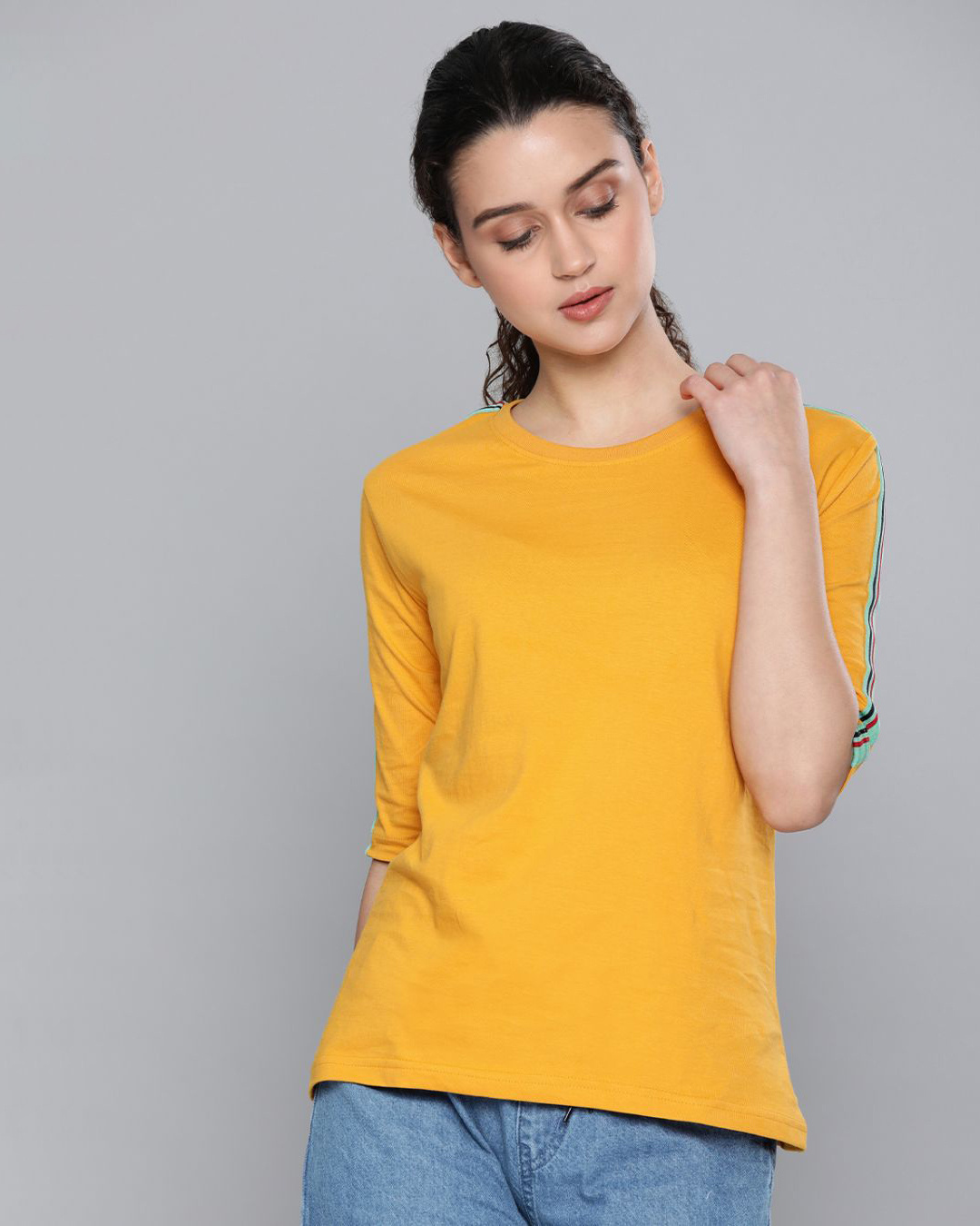 Shop Women's Yellow Solid T-Shirt-Back