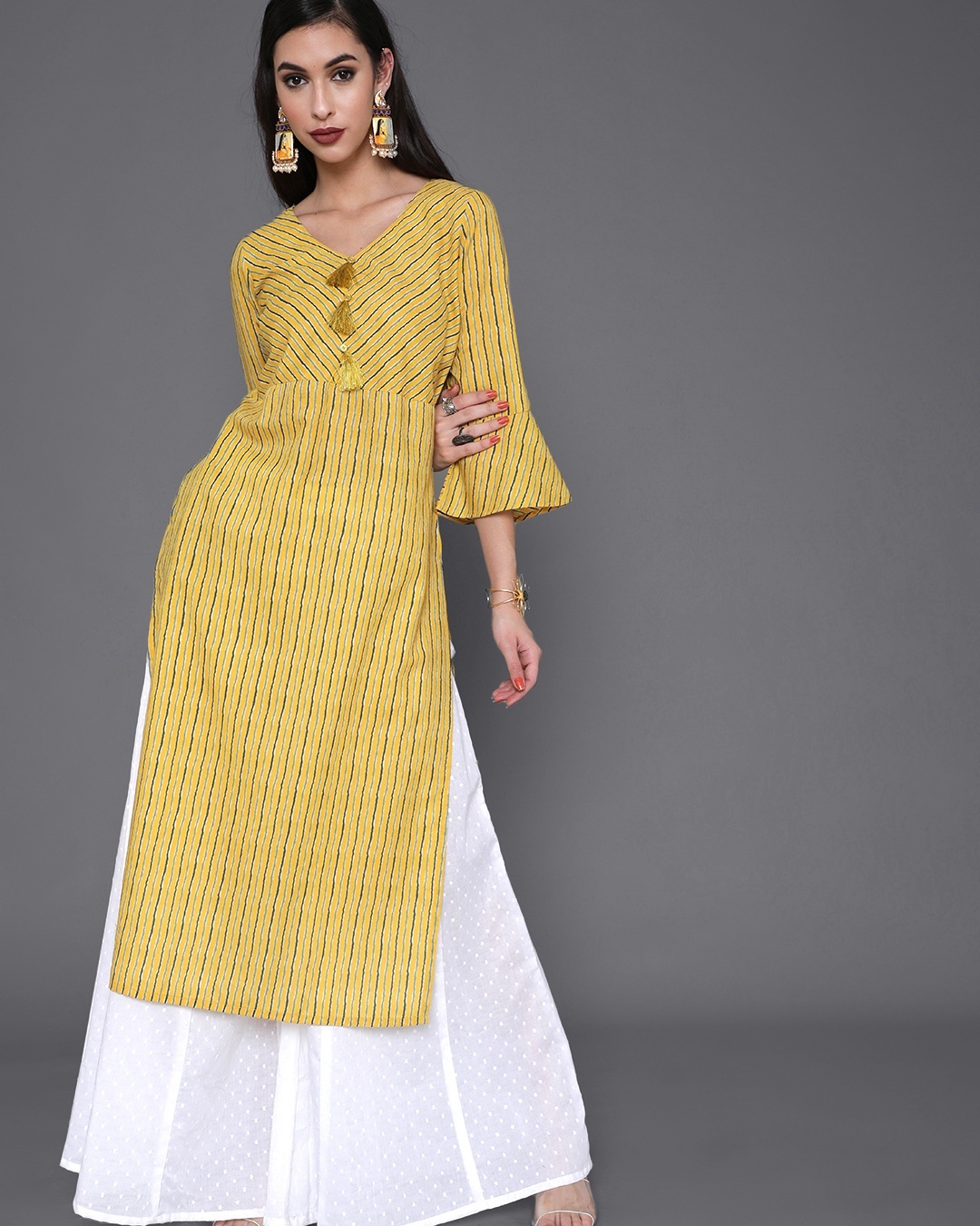 Buy Women's Yellow Striped Kurta for Women Yellow Online at Bewakoof