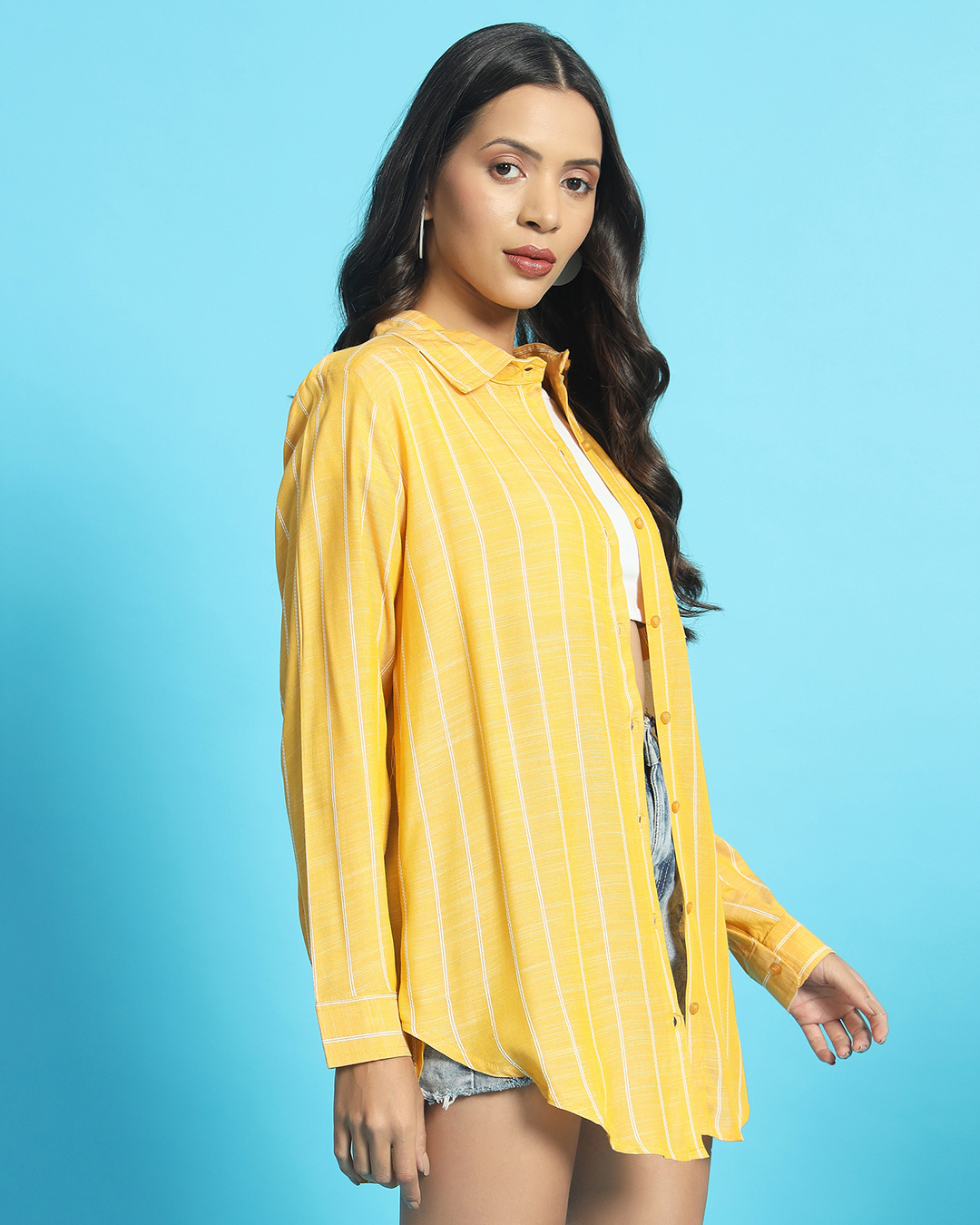 Shop Women's Yellow Striped Oversized Shirt-Back