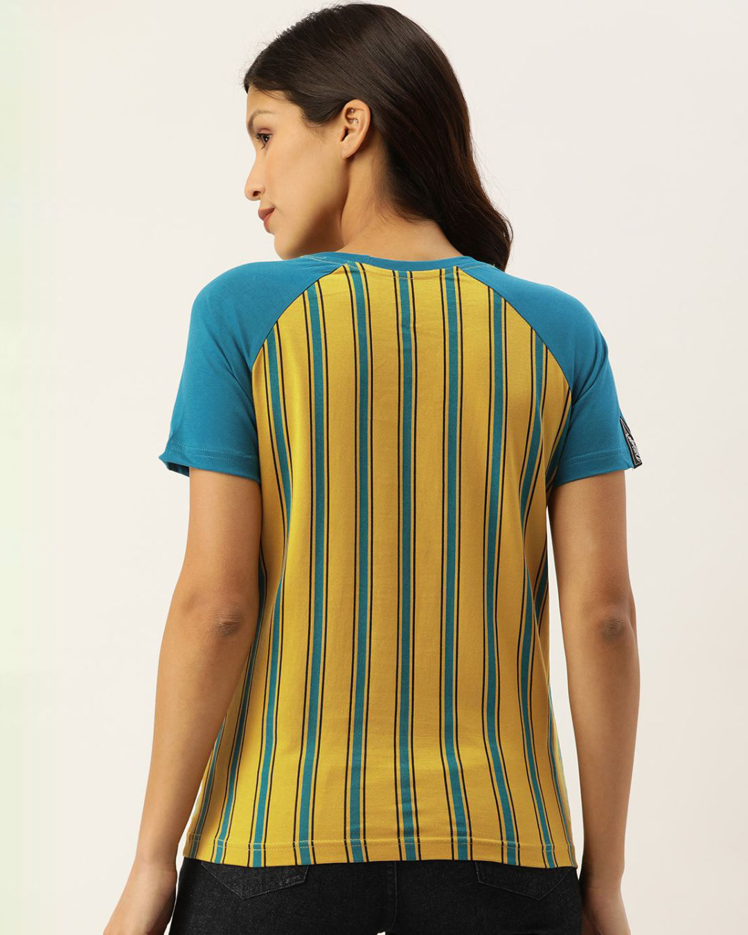 Shop Women's Yellow Striped T-shirt-Back