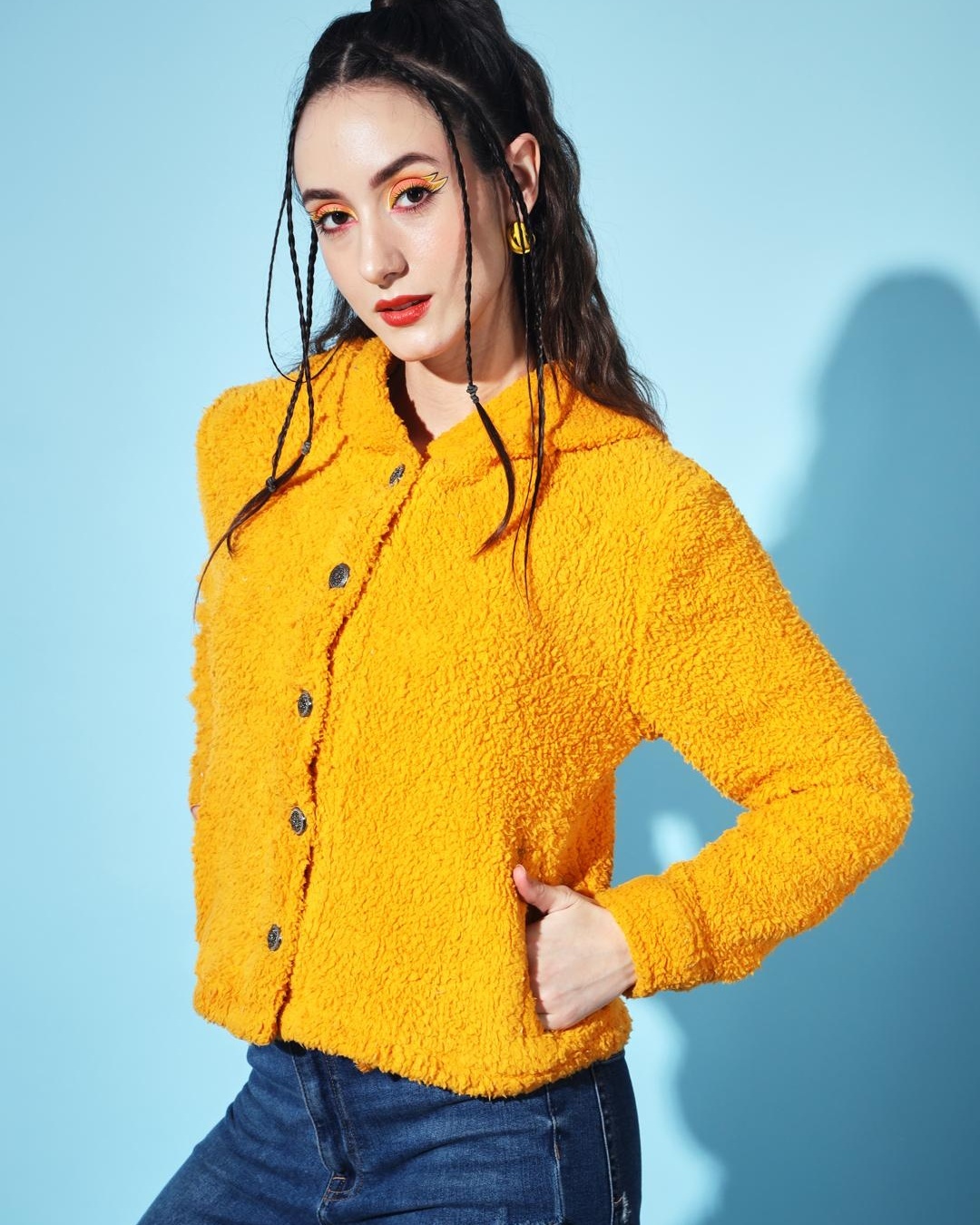 Shop Women's Yellow Hooded Sweatshirt-Back