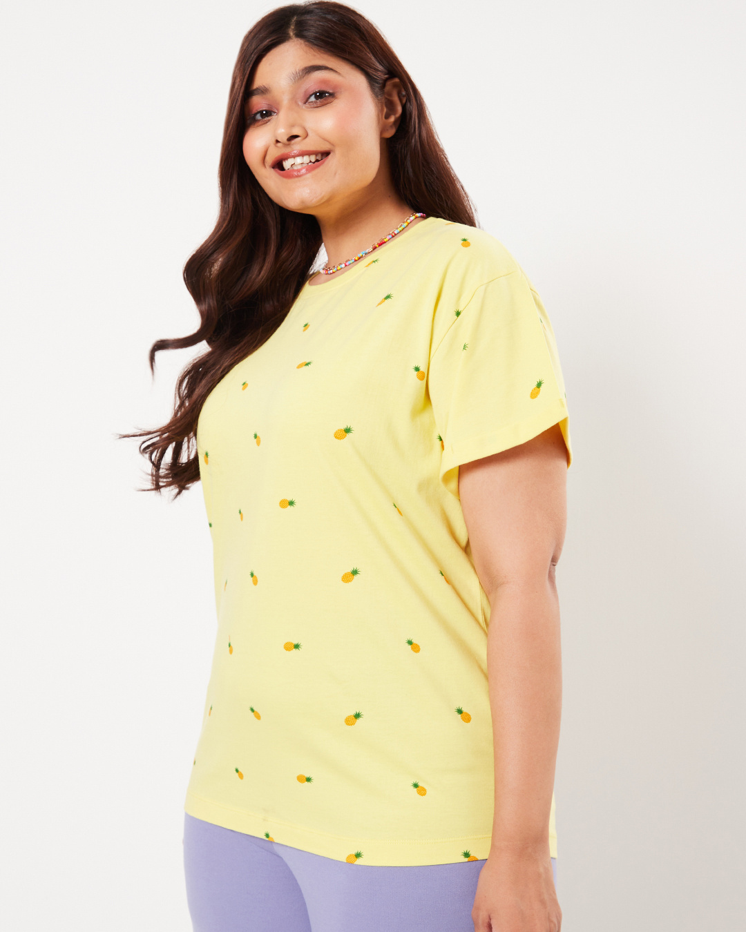 Shop Women's Yellow Tail All Over Pineapple Printed Plus Size Boyfriend T-shirt-Back