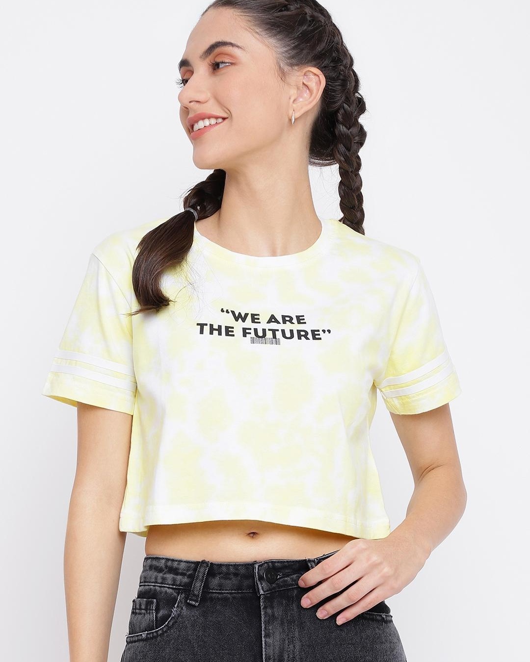 tie dye on yellow shirt