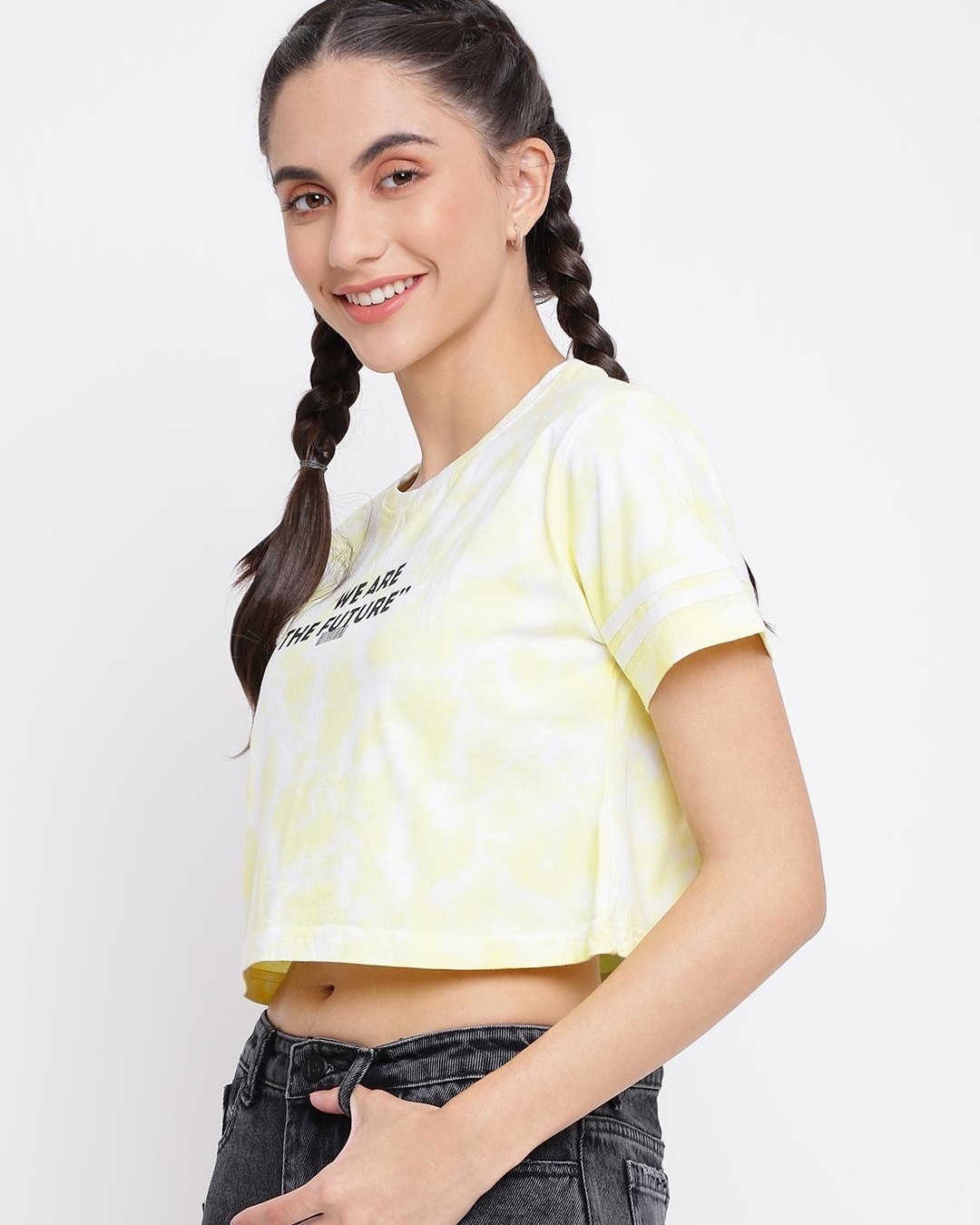 Shop Women's Yellow Tie & Dye Crop T-shirt-Back