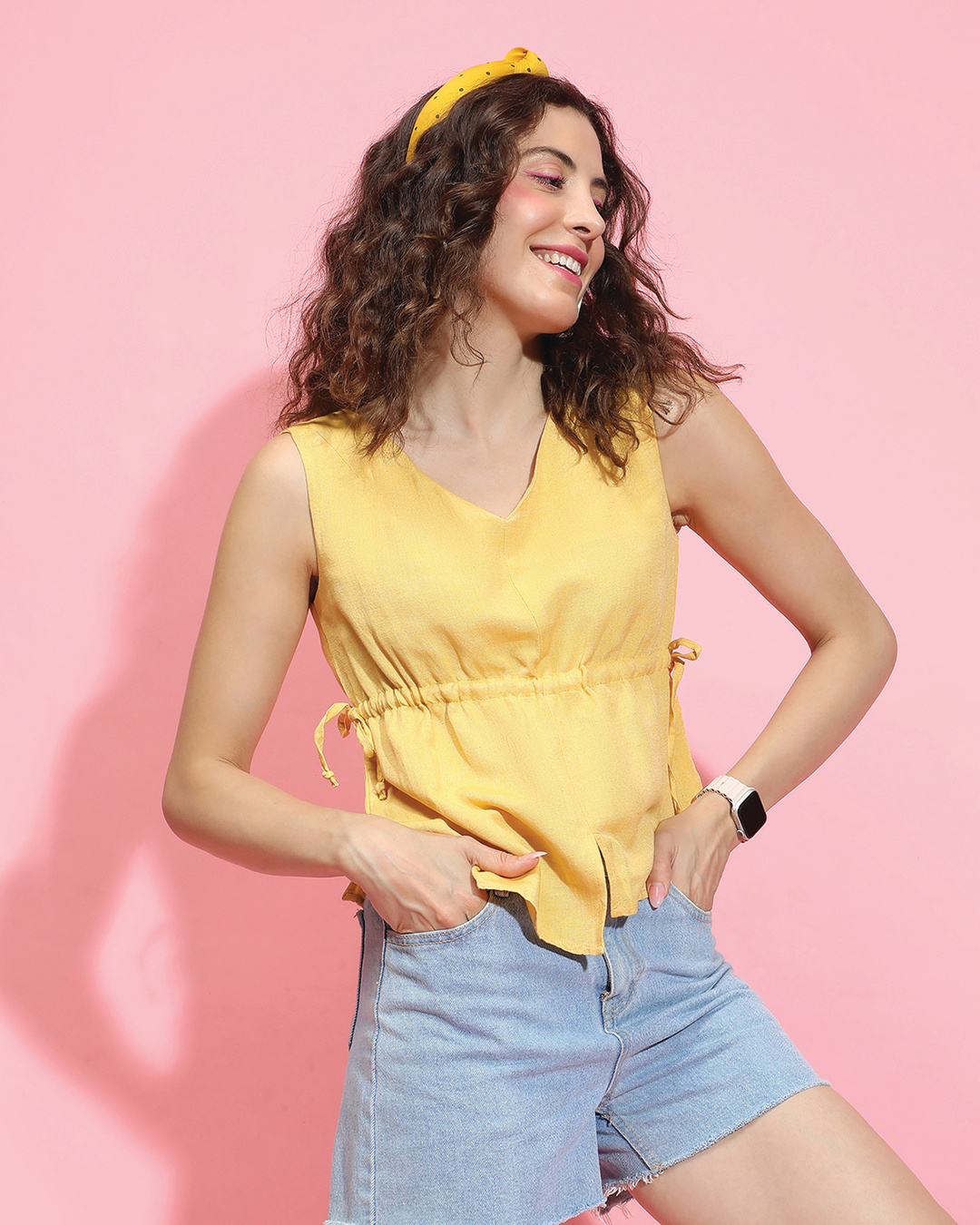 Shop Women's Yellow Top With Tie Up-Back