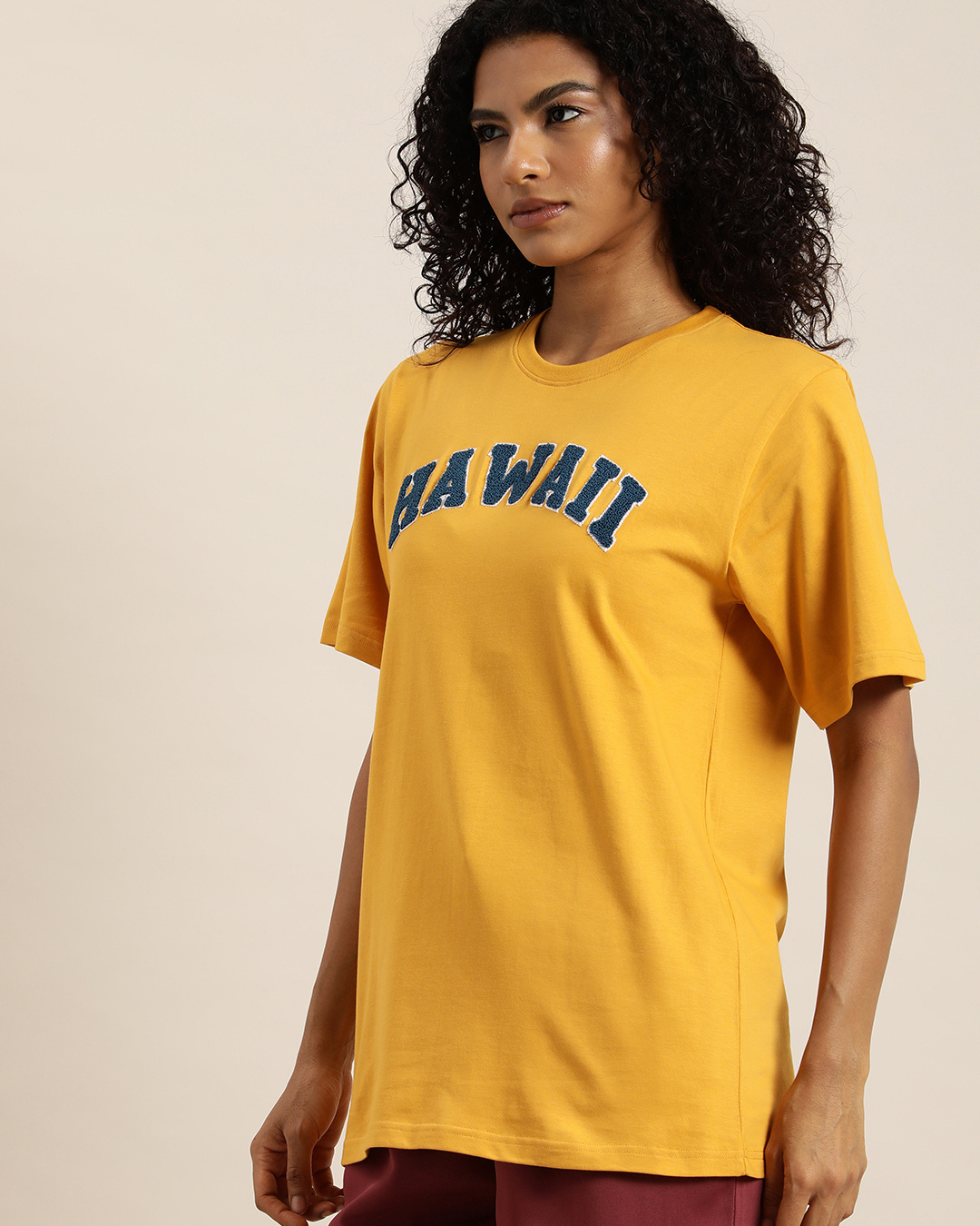 Shop Women's Yellow Typographic Oversized T-shirt-Back