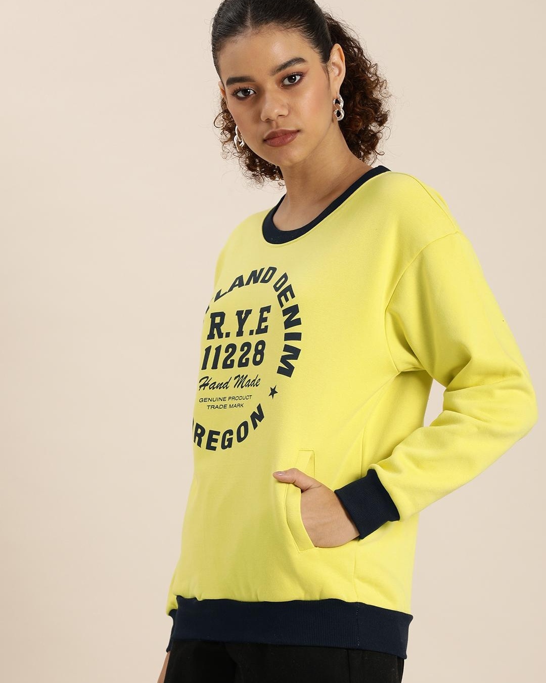 Shop Women's Yellow Typography Oversized Sweatshirt-Back