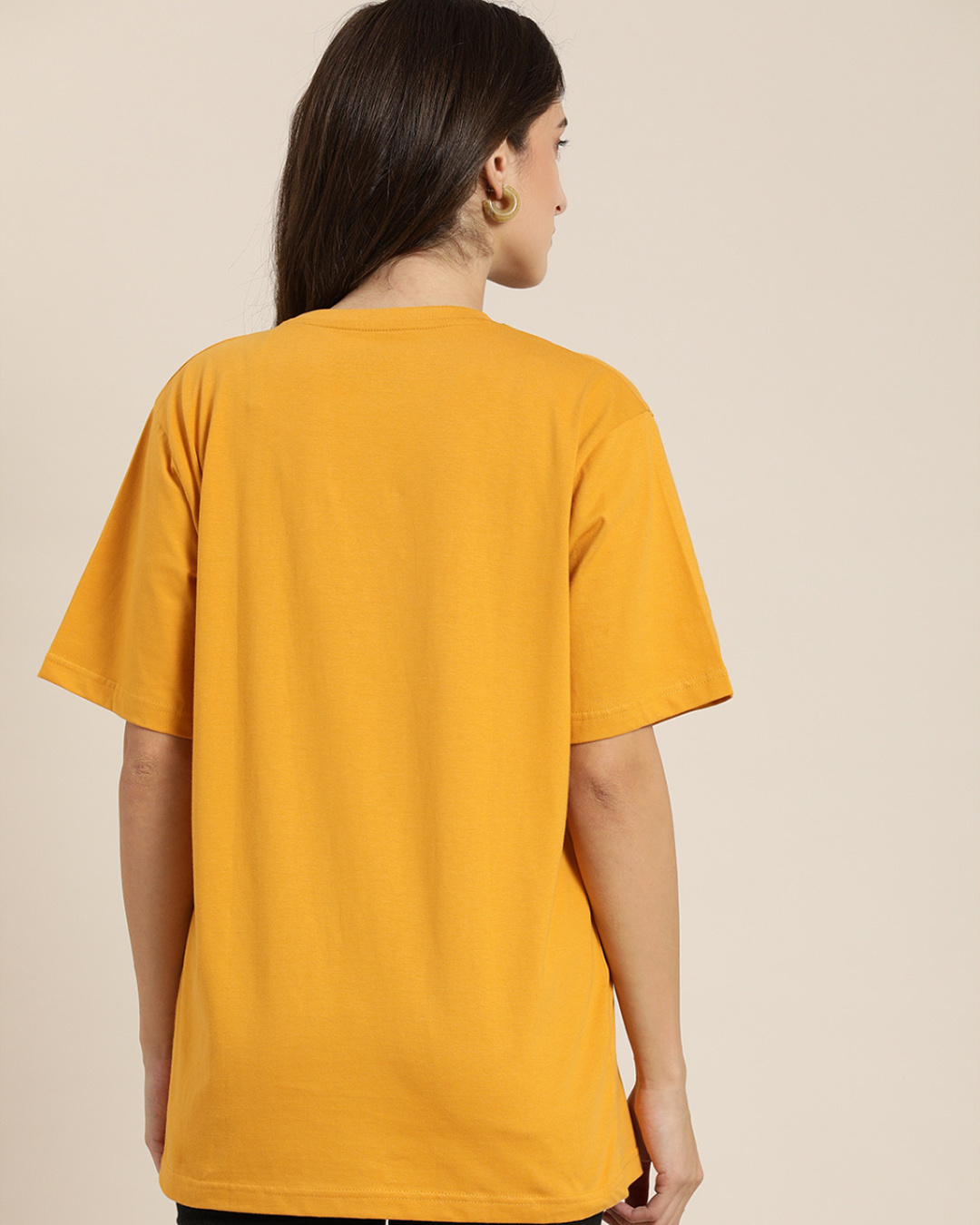 Shop Women's Yellow Typography Oversized T-shirt-Back