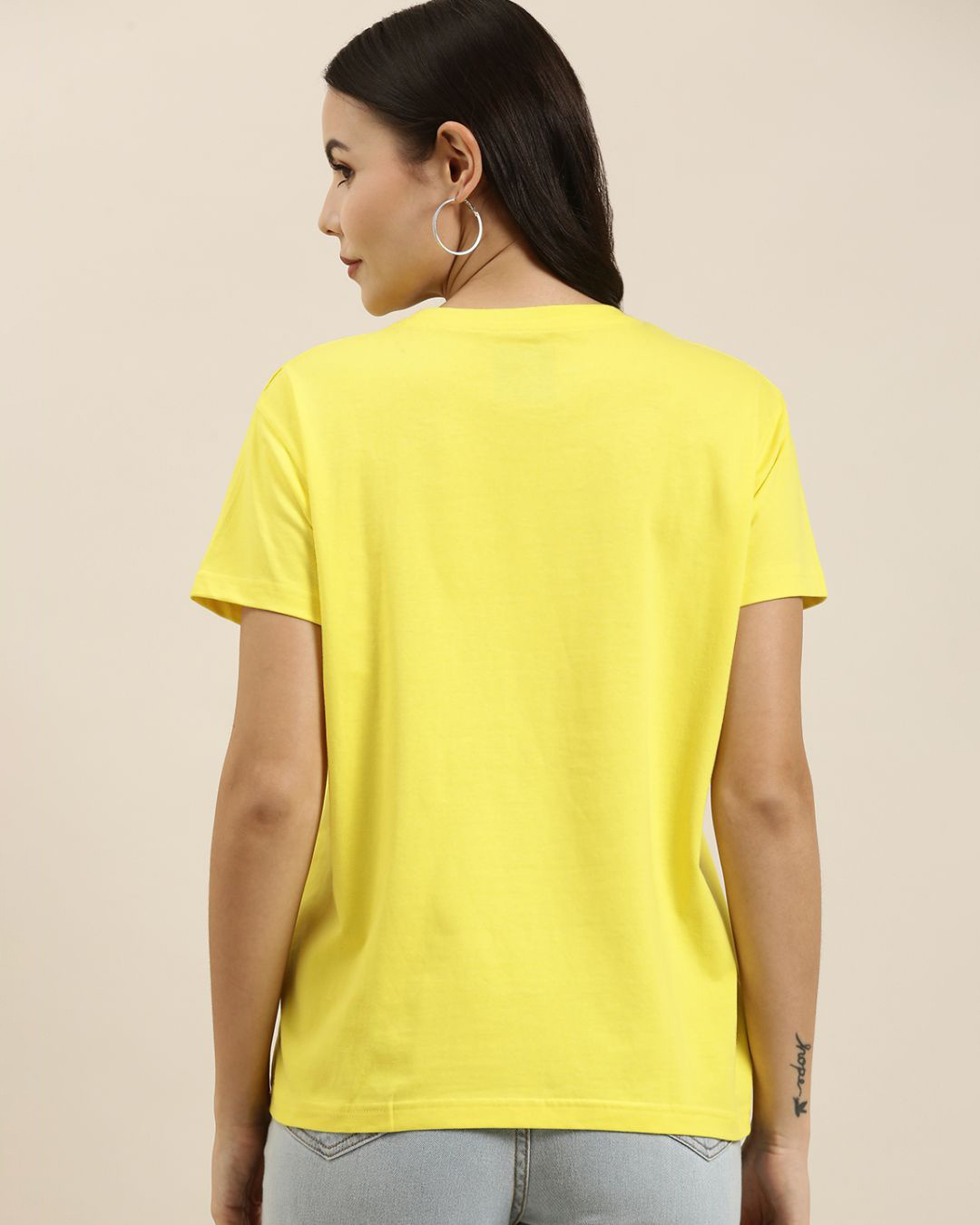 Shop Women's Yellow Typography Oversized T-shirt-Back