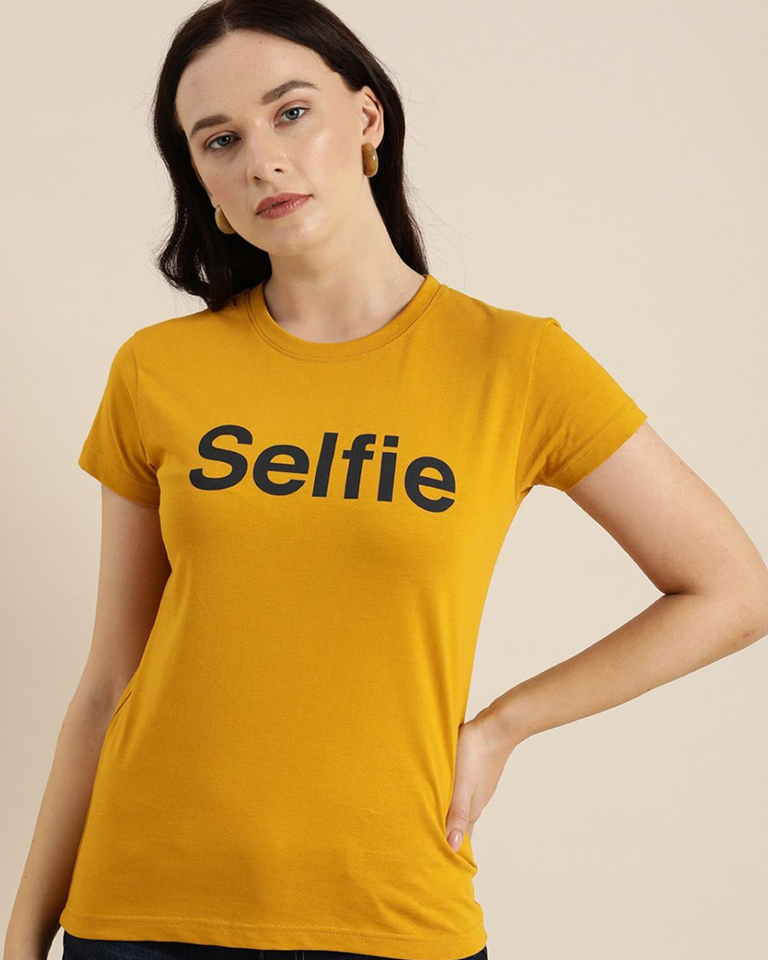 Shop Women's Yellow Typography T-shirt-Front