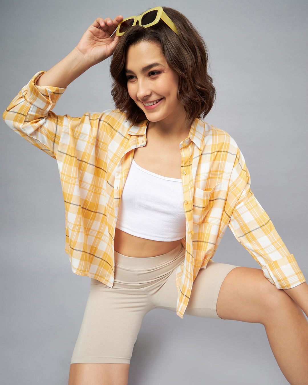 Women Yellow & White Striped Oversized Shirt