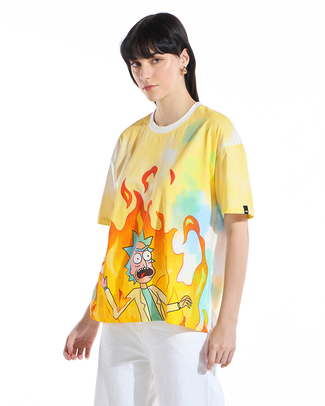 Shop Women's Yellow & White Fire of it All Graphic Printed Oversized T-shirt-Back