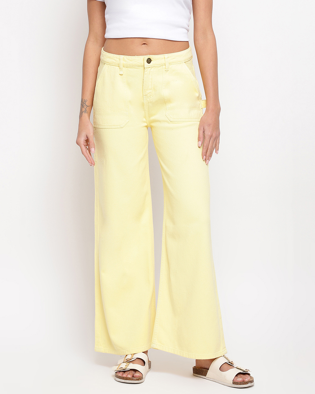 Buy Women's Yellow Wide Leg Jeans Online at Bewakoof