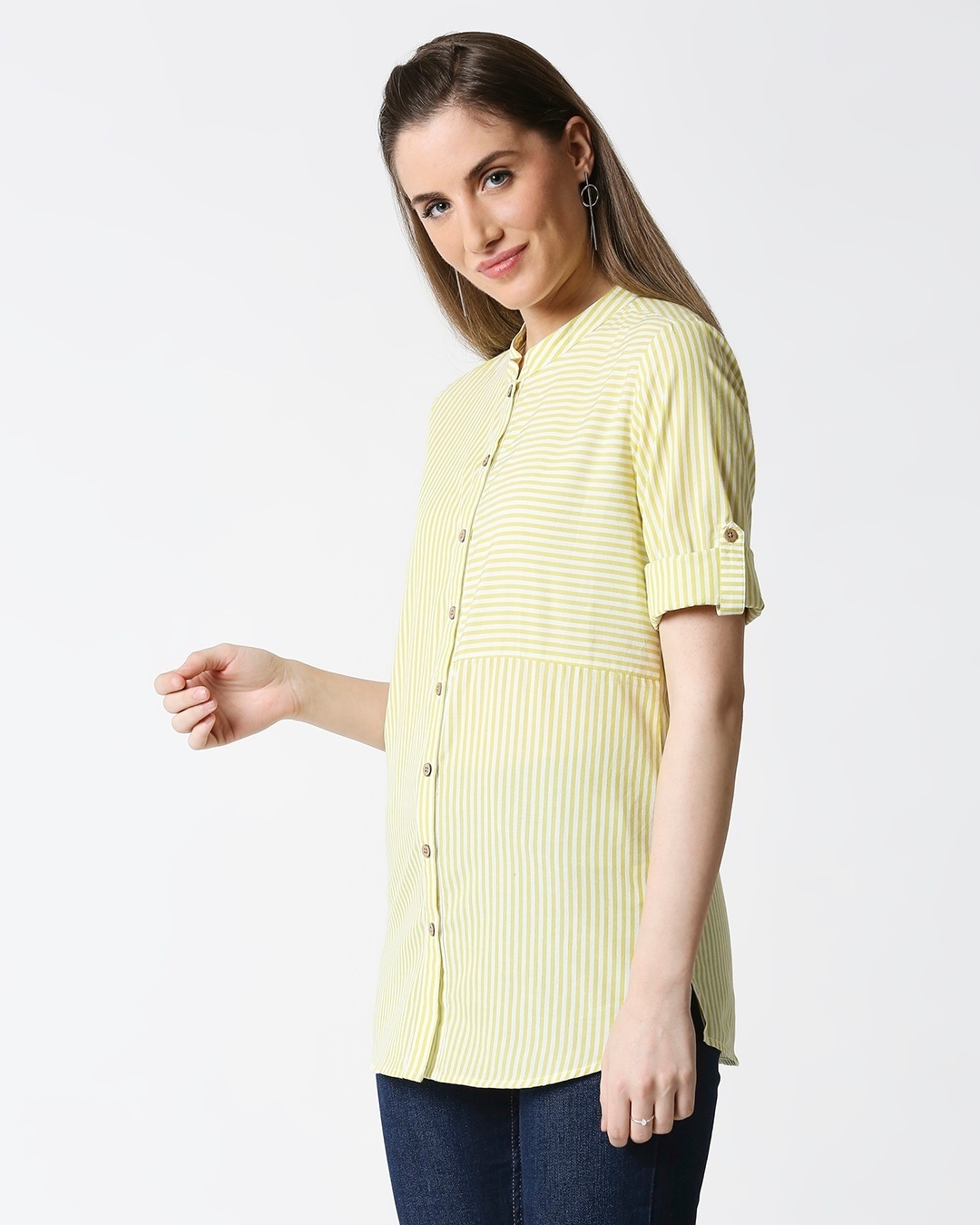Shop Women's Yellow Yarn Dyed Striped Tunic-Back
