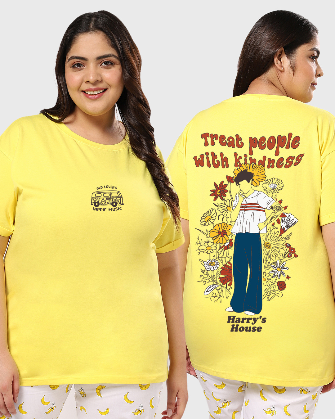 Buy Women's Yellow Treat People With Kindness Graphic Printed Plus Size Boyfriend Tshirt Online