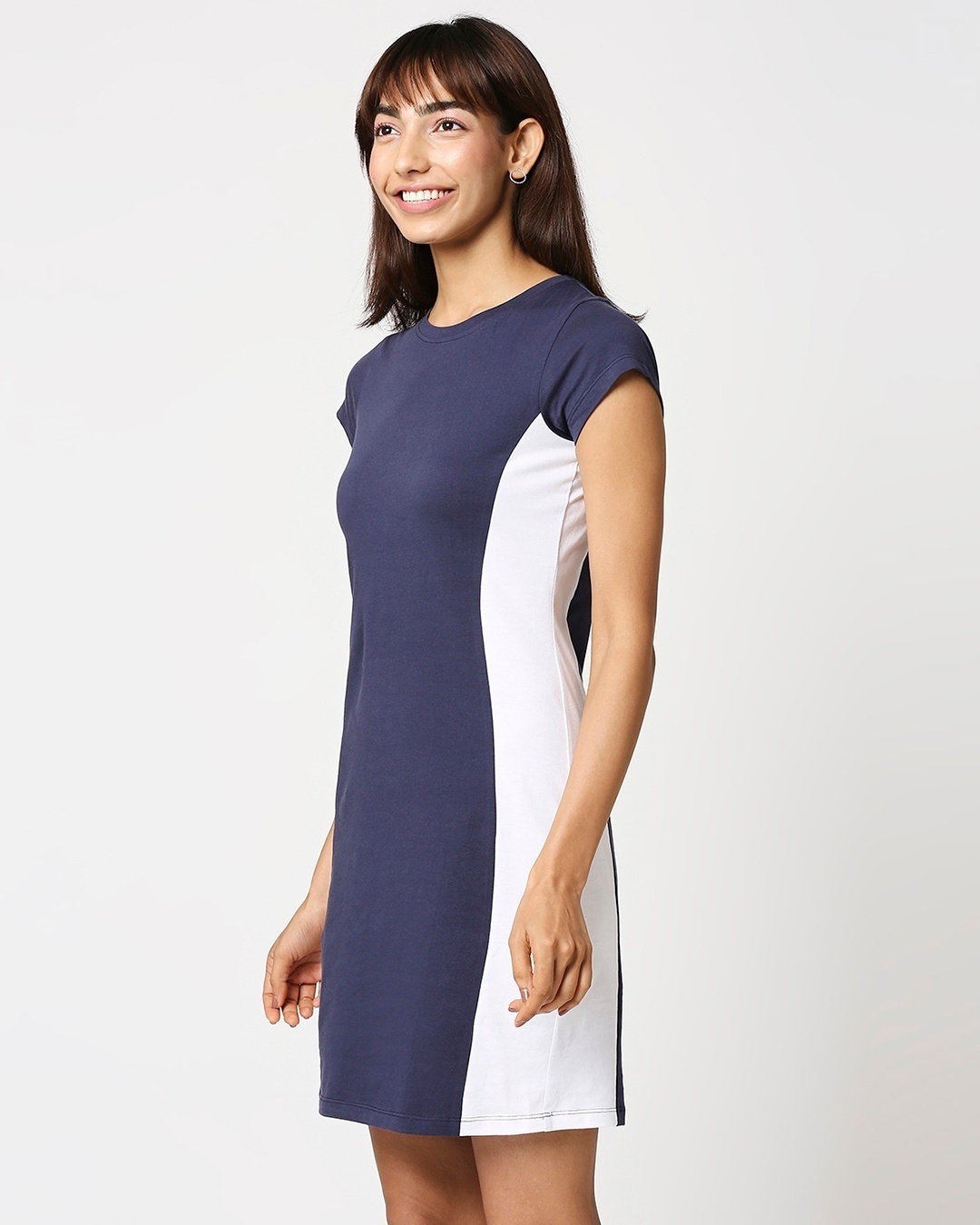 Shop Women's Blue Side Panel Cap Sleeves Slim Fit Dress-Back