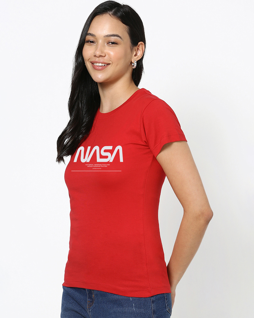 Shop Women's Red Spaced NASA Graphic Printed T-shirt-Back