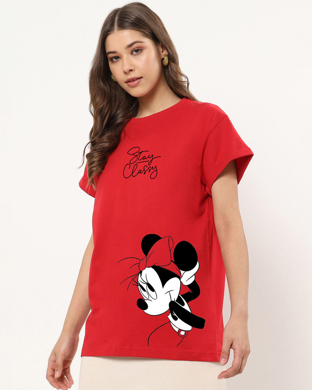 Shop Women's Red Stay Classy Minnie Graphic Printed Boyfriend T-shirt-Back