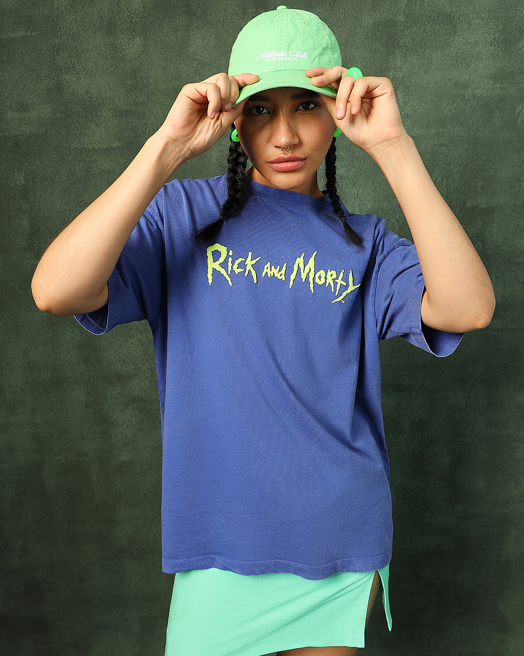 Shop Women's Blue Stoned Rick & Morty Graphic Printed Oversized Acid Wash T-shirt-Back