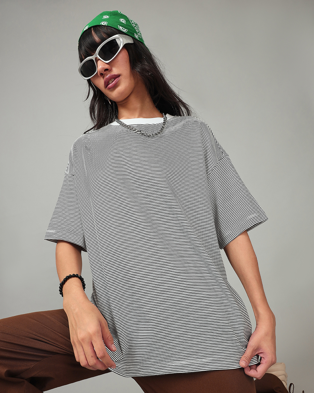 black and white striped oversized t shirt for women