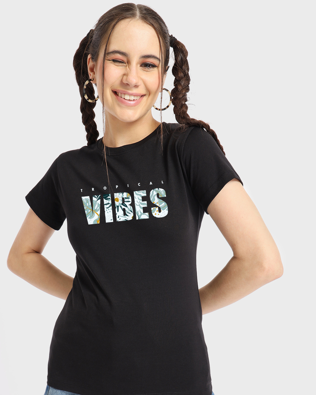 Buy Women's Black Tropical Vibes Graphic Printed Tshirt Online at Bewakoof