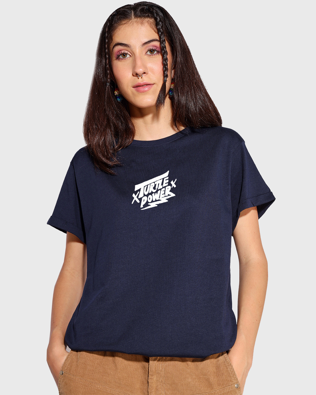 Shop Women's Blue Turtle Power Graphic Printed Boyfriend T-shirt-Back