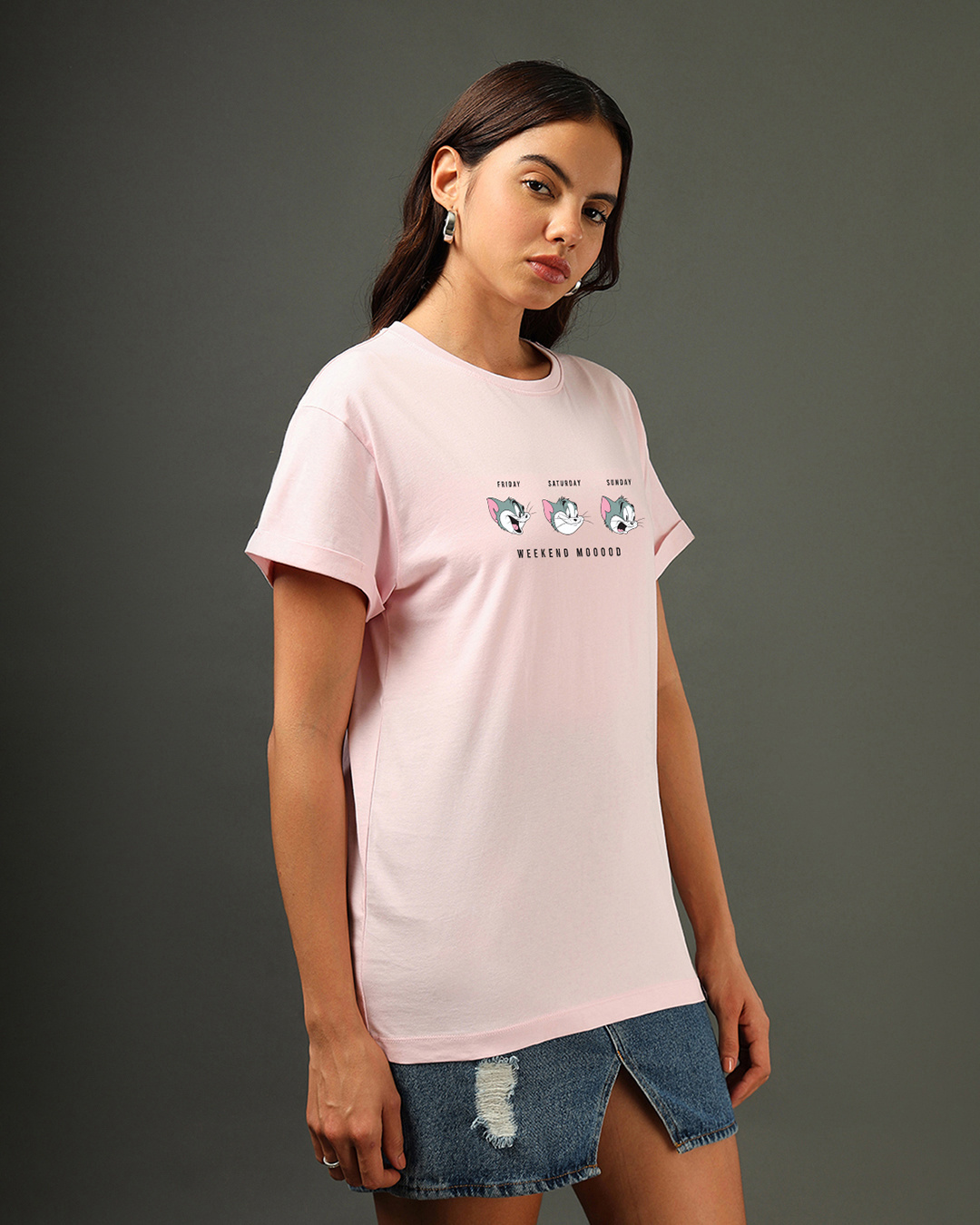 Shop Women's Pink Weekend Mood Tom Graphic Printed Boyfriend T-shirt-Back