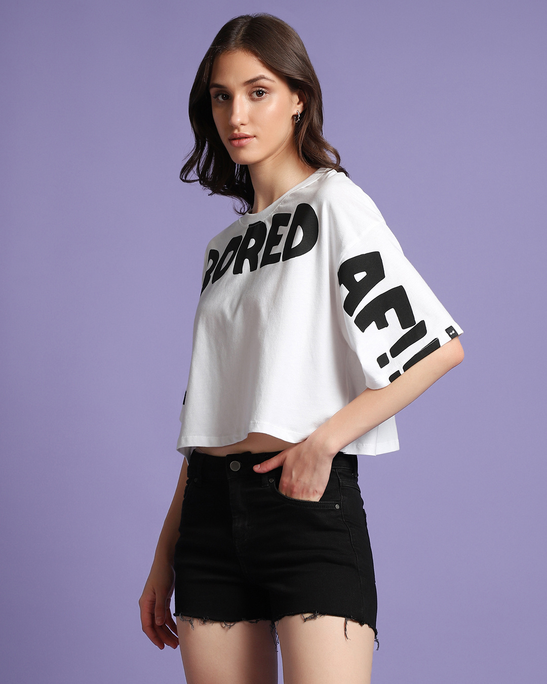 Shop Women's White Bored Typography Oversized Short Top-Back