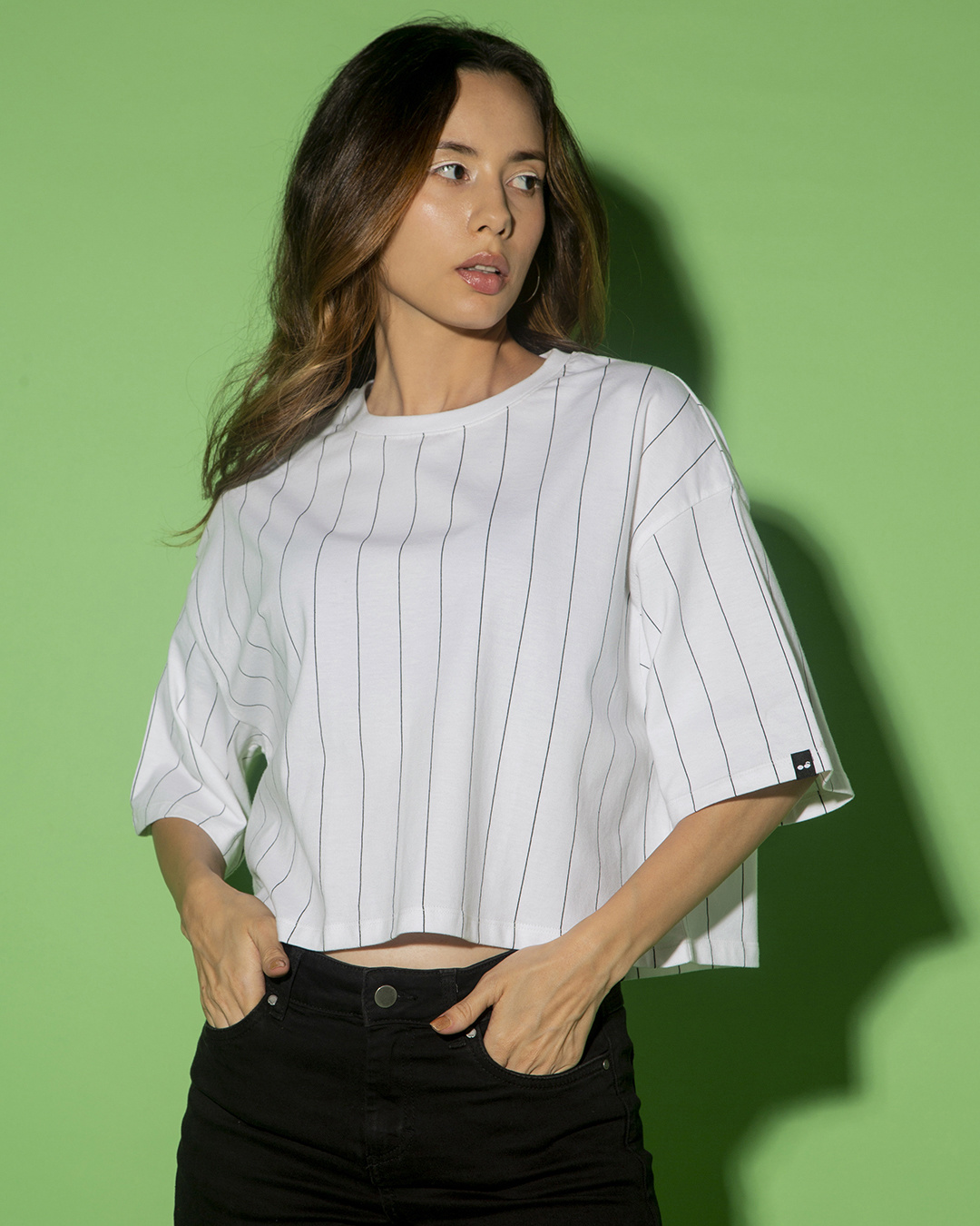 Shop Women's White Striped Oversized Short Top-Back