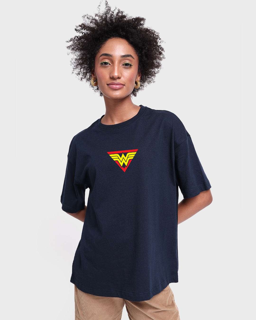 Shop Women's Blue Wonder Woman Graphic Printed Oversized T-shirt-Back