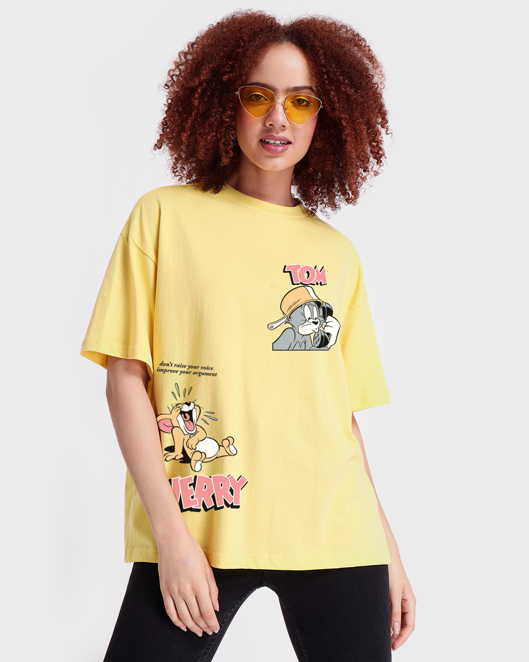 Buy Women's Yellow Frenemies T&J Graphic Printed Oversized T-shirt for ...