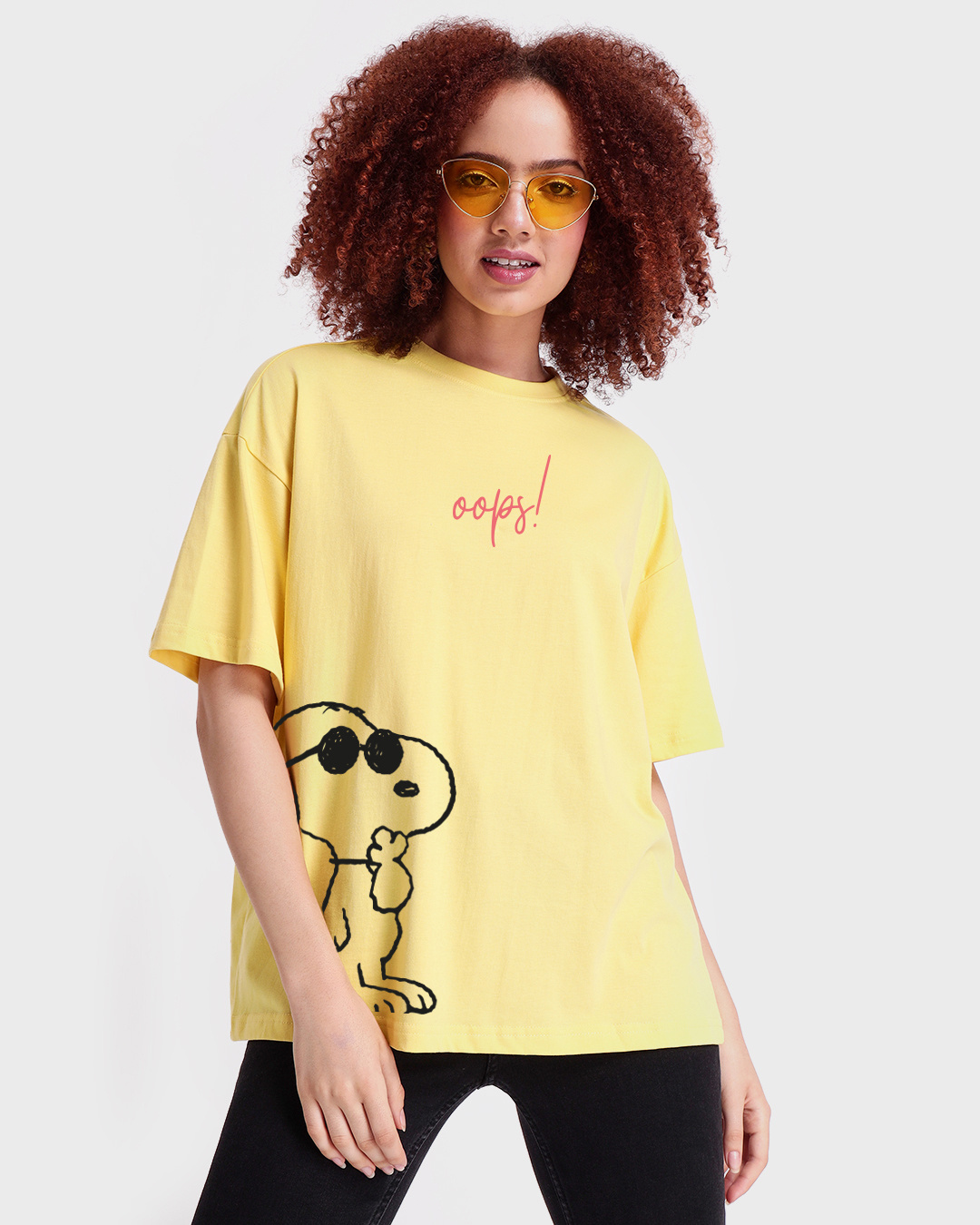 Buy Women's Yellow Oops Graphic Printed Oversized T-shirt for Women ...