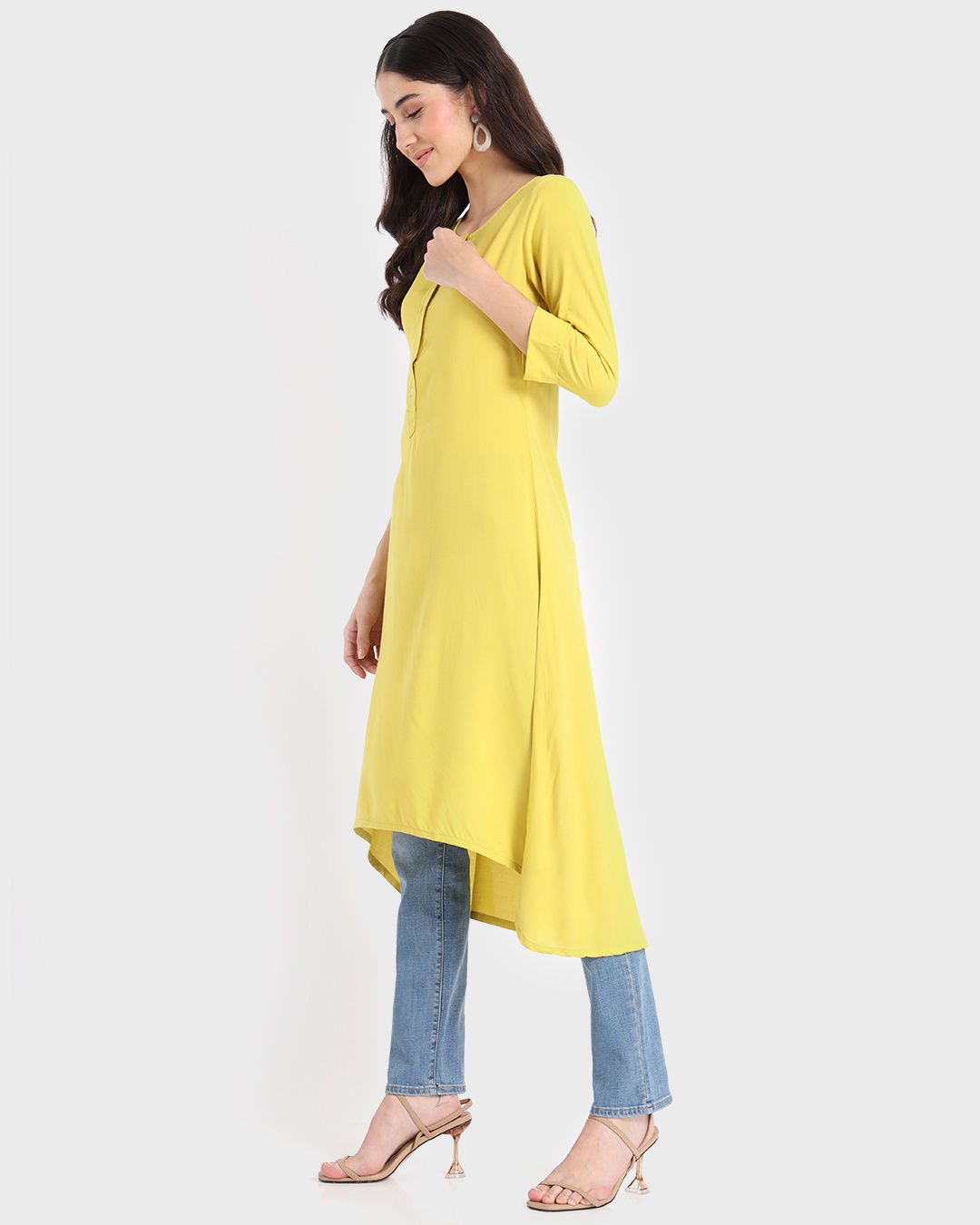 Shop Women's Yellow Mid Kurta-Back
