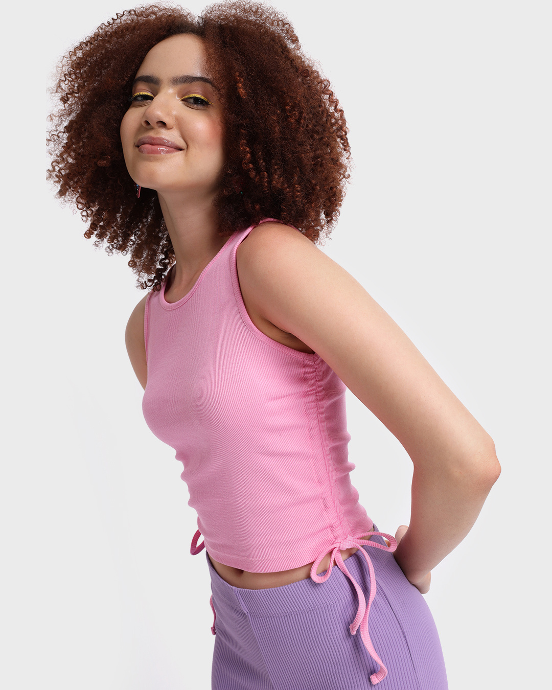 Buy Women's Pink Side Rib Slim Fit Tank Top Online at Bewakoof