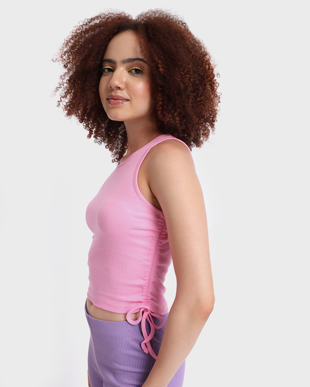 Shop Women's Pink Side Rib Slim Fit Tank Top-Back