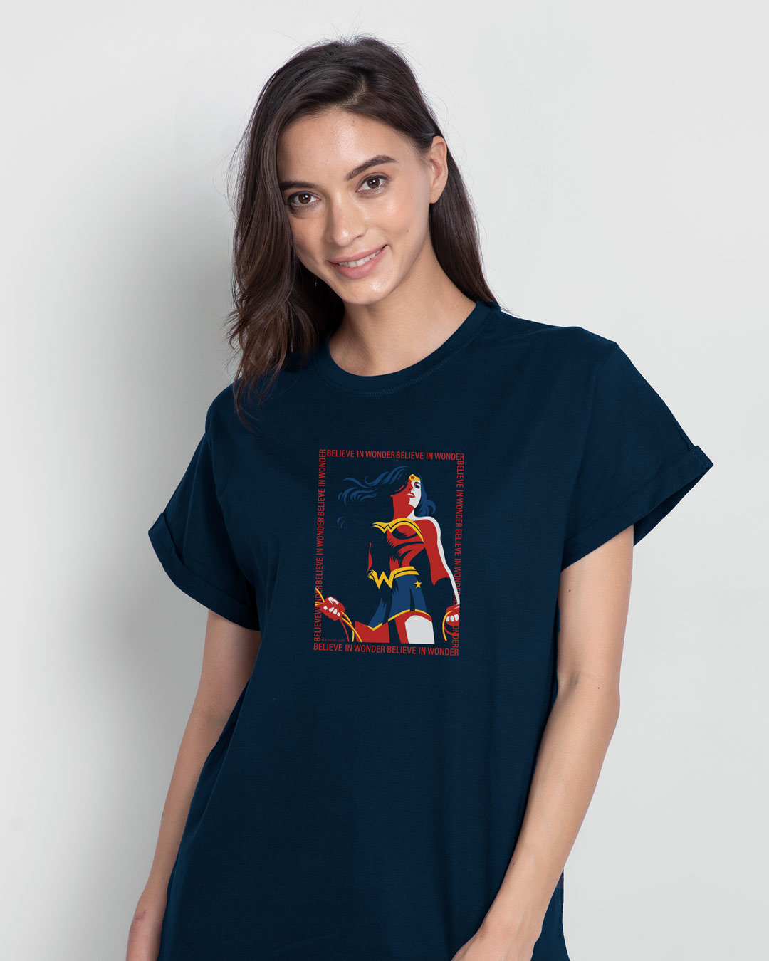 Shop Wonder Woman Frame Boyfriend T-Shirt Navy Blue (DCL)-Back