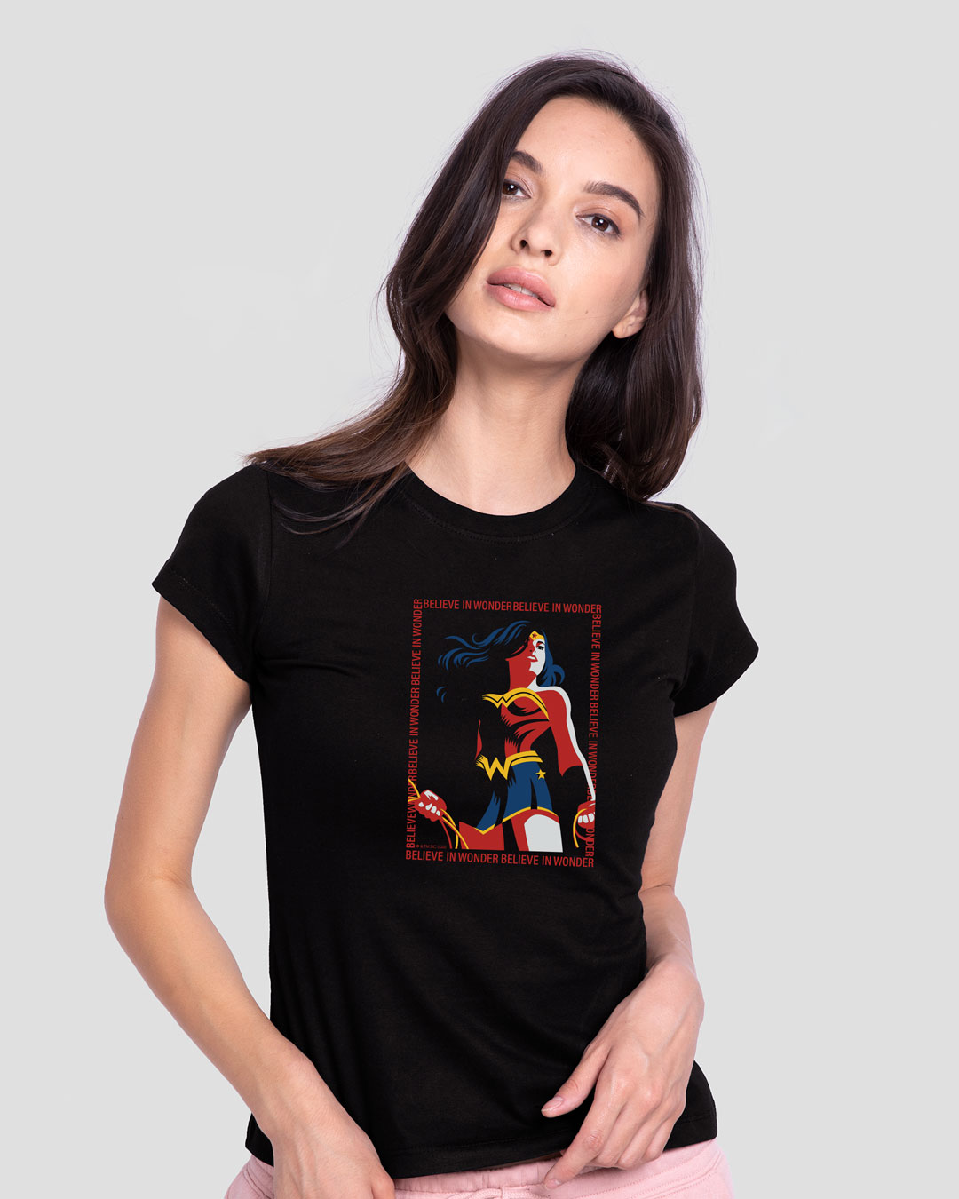 Shop Wonder Woman Frame  Half Sleeve Printed T-Shirt Black (DCL)-Back