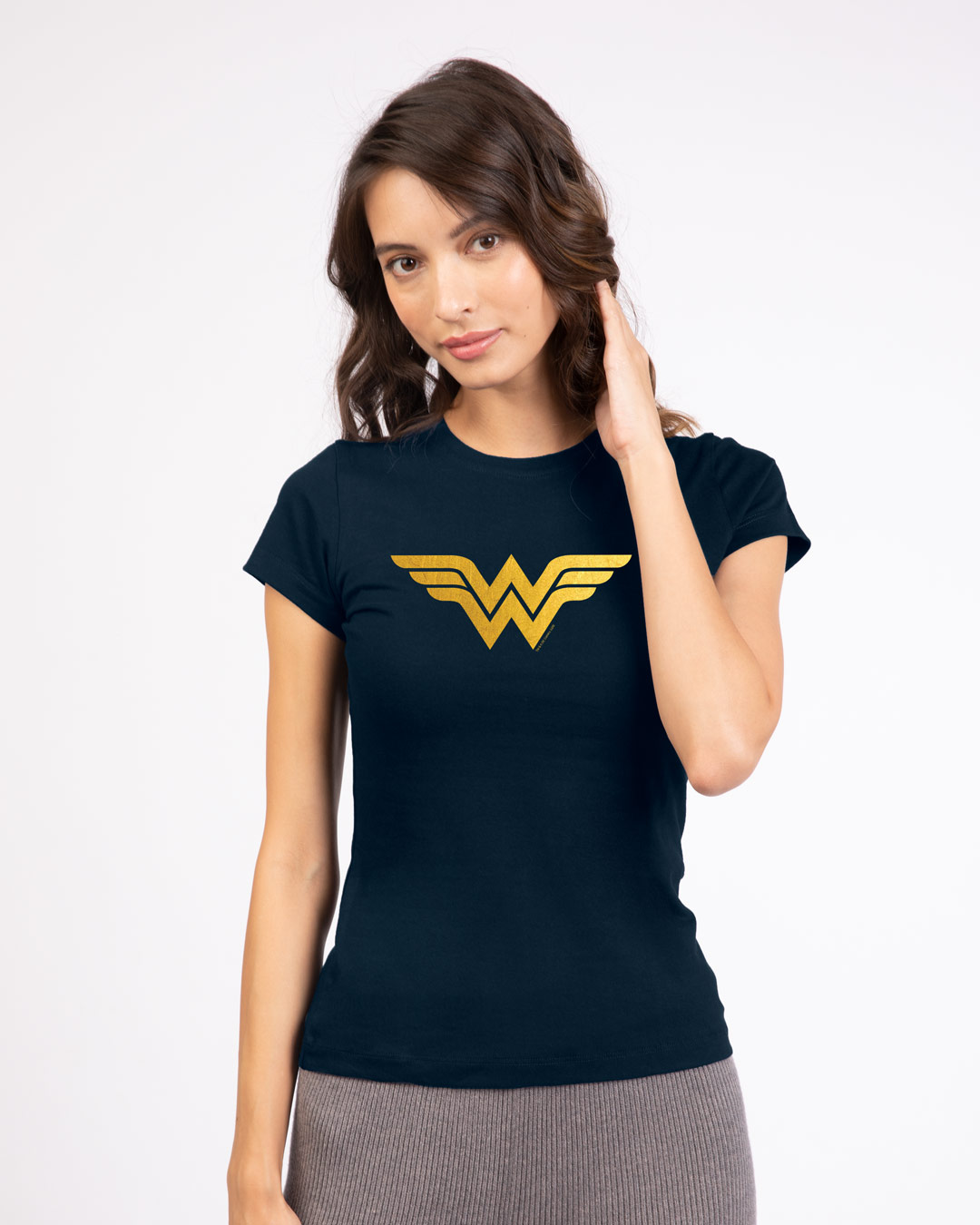 Shop Wonder Woman Gold Half Sleeve T-Shirt Navy Blue (DCL)-Back