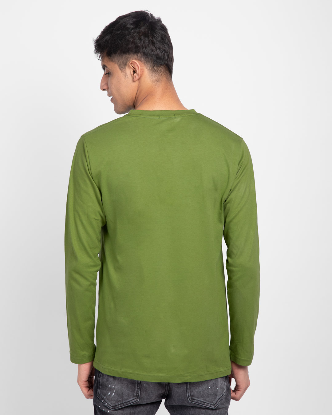Shop Woodbine Green Plain Full Sleeve T-Shirt-Back