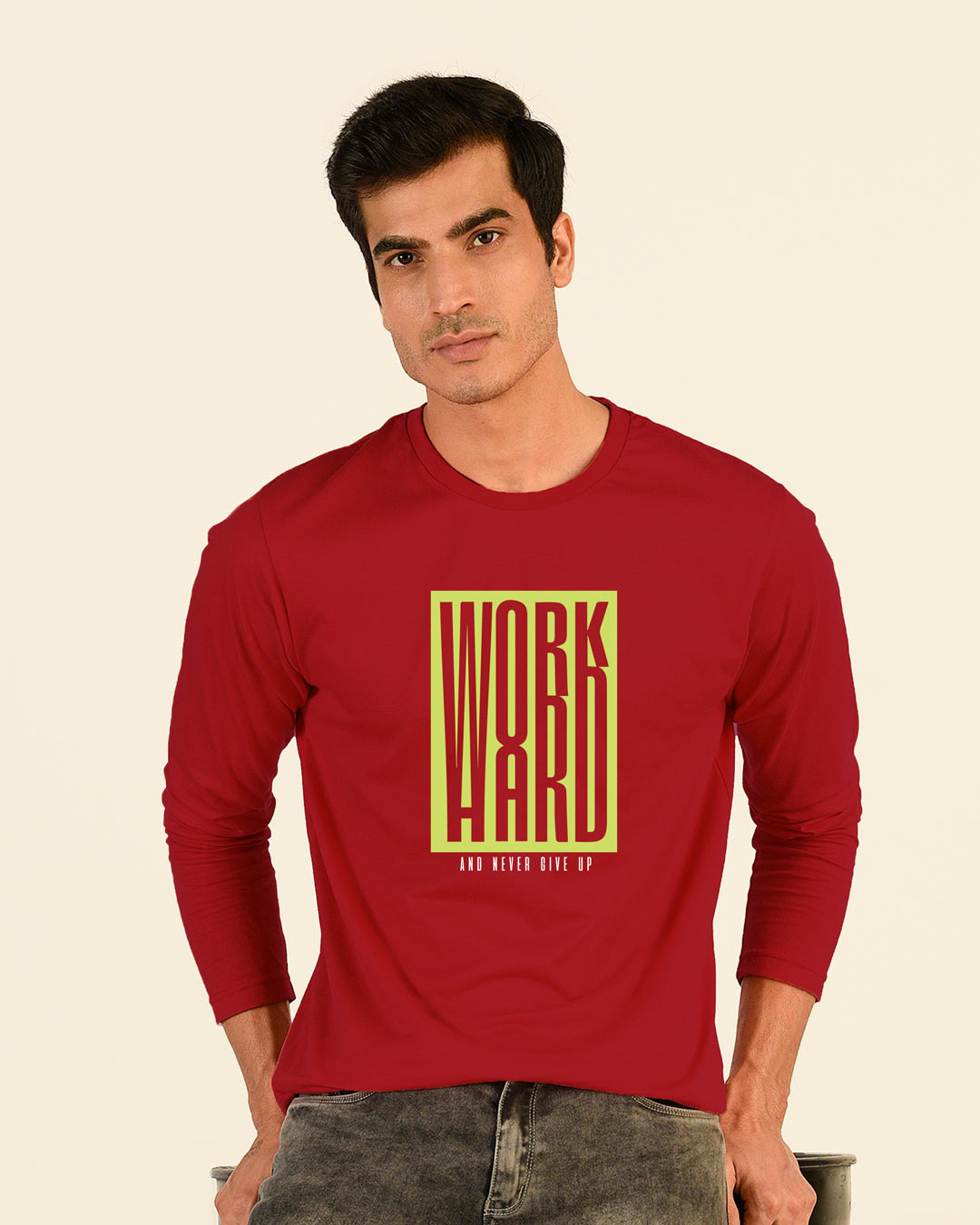 

Work Hard Box Full Sleeve T-Shirt Men' Printed Full Sleeve T-Shirt Bewakoof.com, Red